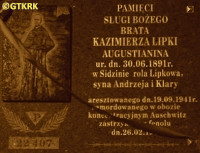 LIPKA Adalbert Stanislav (Bro. Casimir) - Commemorative plague, St Nicholas' church, Sidzina, source: diecezja.pl, own collection; CLICK TO ZOOM AND DISPLAY INFO