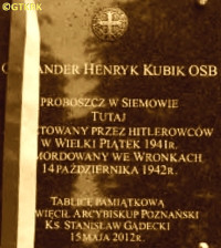 KUBIK Henry (Fr Leander) - Commemorative plaque, parish church, Siemowo, source: www.parafia.siemowo.pl, own collection; CLICK TO ZOOM AND DISPLAY INFO
