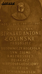 ŁOSIŃSKI Bernard Anthony - Commemorative plaque, cemetery chapel, Sierakowice, source: www.telewizjattm.pl, own collection; CLICK TO ZOOM AND DISPLAY INFO