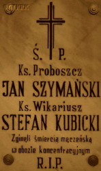 SZYMAŃSKI John Damasus - Commemorative plaque, church, Słupy, source: www.wtg-gniazdo.org, own collection; CLICK TO ZOOM AND DISPLAY INFO