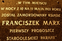 MARX Francis Joseph - Commemorative plaque, murder site, Stare Olesno, source: www.polskaniezwykla.pl, own collection; CLICK TO ZOOM AND DISPLAY INFO