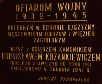 KOZANKIEWICZ Bronislav - Commemorative plaque, parish church, Stawiszyn, source: www.wtg-gniazdo.org, own collection; CLICK TO ZOOM AND DISPLAY INFO