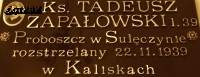 ZAPAŁOWSKI Thaddeus Marian - Commemorative plaque, porch, Holy Trinity church, Sulęczyno, source: magazynkaszuby.pl, own collection; CLICK TO ZOOM AND DISPLAY INFO