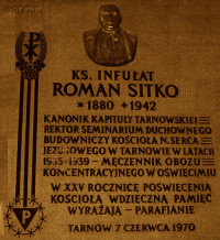 SITKO Roman - Commemorative plaque, Sacred Heart of Jesus church, Tarnów, source: strony.tarman.pl, own collection; CLICK TO ZOOM AND DISPLAY INFO