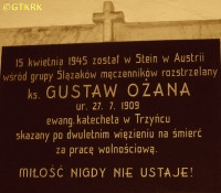 OŻANA Gustave - Commemorative plaque, Evangelical church, Trzyniec, source: www.evidencevh.army.cz, own collection; CLICK TO ZOOM AND DISPLAY INFO