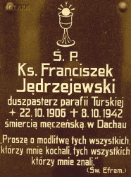 JĘDRZEJEWSKI Francis Joseph - Commemorative plaque, St Andrew the Apostle church, Tursko, source: pleszew.pttk.pl, own collection; CLICK TO ZOOM AND DISPLAY INFO