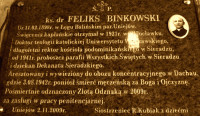BIŃKOWSKI Felix Szczęsny - Commemorative plaque, St Florian parish church, Uniejów, source: panaszonik.blogspot.com, own collection; CLICK TO ZOOM AND DISPLAY INFO