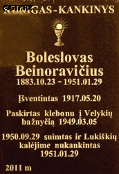BEINORAVIČIUS Boleslav - Commemorative plaque, St Andrew parish church, Velykiai, Lithuania, source: panskliautas.lt, own collection; CLICK TO ZOOM AND DISPLAY INFO