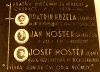 KUŽELA Francis (Cl. Patrick Mary) - Commemorative plague, 124 Orlovny Str., Vlčnov, source: www.vets.cz, own collection; CLICK TO ZOOM AND DISPLAY INFO