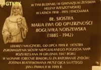 NOISZEWSKA Bogumila (Sr Mary Eve of Providence) - Commemorative plaque, National Chamber of Laboratory Diagnosticians, Warsaw, 14, Konopacka Str., source: kslpmazowsze.pl, own collection; CLICK TO ZOOM AND DISPLAY INFO