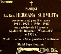 SZMIDT Herman Charles - Commemorative plaque, St Catherine the Virgin and Martyr parish church, Witonia, source: lodz-andrzejow.pl, own collection; CLICK TO ZOOM AND DISPLAY INFO