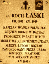 ŁASKI Rock - Commemorative plaque, sanctuary, Kostrzyń, source: wkrakowie.wordpress.com, own collection; CLICK TO ZOOM AND DISPLAY INFO