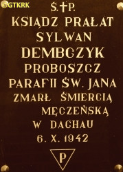 DEMBCZYK Sylvain - Commemorative plaque, St John the Baptist church, Włocławek, source: pomniki.wloclawek.pl, own collection; CLICK TO ZOOM AND DISPLAY INFO
