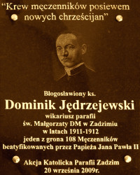 JĘDRZEJEWSKI Dominic - Commemorative plaque, parish church, Zadzim, source: 1.bp.blogspot.com, own collection; CLICK TO ZOOM AND DISPLAY INFO