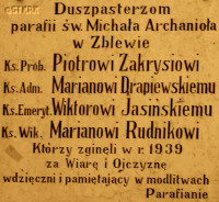JASIŃSKI Victor Luke - Commemorative plaque, St Archangel Michael church, Zblewo, source: plus.google.com, own collection; CLICK TO ZOOM AND DISPLAY INFO
