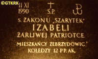 ŁUSZCZKIEWICZ Sophia Mary (Sr Isabel) - Commemorative plaque, parish cemetery, Zebrzydowice, source: www.krakow.szarytki.pl, own collection; CLICK TO ZOOM AND DISPLAY INFO