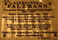 FALZMANN Alexander Charles - Commemorative plaque, Evangelical church, Zgierz, source: estok.org.pl, own collection; CLICK TO ZOOM AND DISPLAY INFO