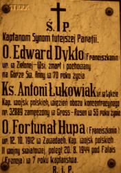 HUPA Victor (Fr Fortunate) - Commemorative plaque, St Florian parish church, Zielona Wieś, source: www.polskaniezwykla.pl, own collection; CLICK TO ZOOM AND DISPLAY INFO
