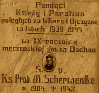 SCHERWENTKE Maximilian Joseph Julius - Commemorative plaque, parish church, Żydowo, source: www.wtg-gniazdo.org, own collection; CLICK TO ZOOM AND DISPLAY INFO