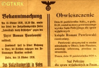 PAWŁOWSKI Roman - 18.10.1939, German annoucement poster of the execution, Kalisz, source: www.archiwum.kalisz.pl, own collection; CLICK TO ZOOM AND DISPLAY INFO
