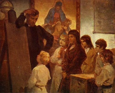 SZKÓŁKA WIEJSKA – GROTTGER, Artur (1837, Ottyniowice - 1867, Amélie-les-Bains-Palalda), olejny na płótnie, 1865/6, Muzeum Narodowe, Kraków; źródło: www.malarze.com