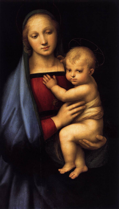 MADONNA GRANDUCA: RAFAEL, Sanzio (1483, Urbino - 1520, Rzym), ok. 1504, olejny na desce, 84×55 cm, Galeria Palatina (Palazzo Pitti), Florencja; źródło: www.wga.hu