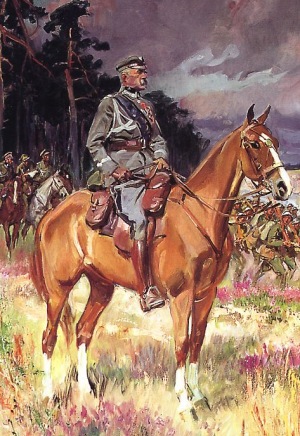 MARSZAŁEK JÓZEF PIŁSUDSKI na KASZTANCE - Wojciech KOSSAK (1857, Paryż - 1942, Kraków), 1928, olejny na płótnie, 109x93cm, Muzeum Narodowe, Warszawa; źródło: www.pinakoteka.zascianek.pl