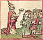 KONSEKRACJA OTTONA III przez GRZEGORZA V: MARCIN z OPAWY (XIII w.), w 'Kronika papieży i cesarzy', 1460, uniwersytet w Heidelbergu; źródło: www.geocities.co