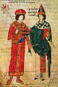 LEON IX i MICHAŁ CELURARIUS: XV w., grecki manuskrypt, galeria narodowa, Palermo; źródło: www.30giorni.it