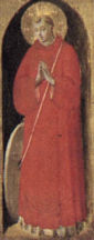 św. WINCENTY (część DZIWICA z CZTEREMA ŚWIĘTYMI: ANGELICO, Fra (ok. 1400, Vicchio nell Mugello - 1455, Rzym), ok. 1437, panel, 23x230cm (całość), Museo Diocesano, Cortona; źródło: www.wga.hu