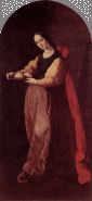 św. AGATA: ZURBARÁN, Francisco de (1598, Fuente de Cantos - 1664, Madryt), 1630-33, olejny na płótnie, Musée Fabre, Montpellier; źródło: www.wga.hu