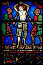 św. TEODOR z AMAZJI ROZDZIERANY GRABIAMI - XII w., panel witraża, lewa apsyda, katedra pw. Najświętszej Maryi Panny, Chartres; źródło: www.therosewindow.com