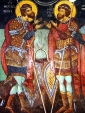 św. TEODOR z AMAZJI i św. TEODOR STRATELATES - fresk, klasztor Kremikocvtsi k. Sofii, Bułgaria; źródło: commons.wikimedia.org