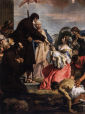 św. FRANCISZEK z PAOLI WSKRZESZAJĄCY ZMARŁE DZIECKO, RICCI, Sebastiano (1659, Belluno - 1734, Wenecja), 1733, olejny na płótnie, 400x167 cm, San Rocco, Wenecja; źródło: www.wga.hu