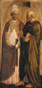 PAPIEŻ GRZEGORZ WIELKI i św. MACIEJ: MASOLINO da Panicale (1383, Panicale - 1447, Florencja), ok. 1428-9, Tempera i olejny na poplarze i desce, 126.3x59.1cm, fragm. 'Ołtarza Colonny', uprzednio w Santa Maria Maggiore, Rzym, obecnie National Gallery, Londyn; źródło: www.nationalgallery.org.uk