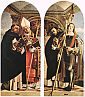 Święci TOMASZ z AKWINU i FLAWIAN, PIOTR i WIT: LOTTO, Lorenzo (ok. 1480, Wenecja - 1556, Loreto), 1508, część Poliptyku RECANATI, olejny na desce, 155x67cm (wymiary każdego z paneli), Pinacoteca Comunale, Recanati; źródło: www.wga.hu