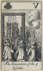EGZEKUCJA PIĘCIU JEZUITÓW w TYBURN: BARLOW, Franciszek (ok. 1626 – 1704, Londyn), ok. 1679, papier, 89×53mm, jedna z kart do gry, National Portrait Gallery, Londyn; źródło: www.npg.org.uk