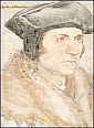 św. TOMASZ MORE: HOLBEIN, Hans Młodszy (1497, Augsburg - 1543, Londyn), 1527-28, czarna i kolorowa kreda na papierze, 397x299mm,	Royal Collection, Londyn; źródło: www.luminarium.org