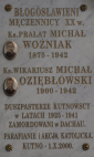 bł. MICHAŁ OZIĘBŁOWSKI i bł. MICHAŁ WOŹNIAK - TABLICA PAMIĄTKOWA: parafia pw. Błogosławionych Męczenników Kutnowskich, Kalisz; źródło: www.meczennicykutnowscy.pl