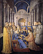 KONSEKRACJA św. WAWRZYŃCA na DIAKONA: ANGELICO, Fra (ok. 1400, Vicchio nell Mugello - 1455, Rzym), 1447-49, fresk, 271x197cm, Cappella Niccolina, Palazzi Pontifici, Watykan; źródło: www.wga.hu