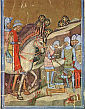 ŚCIĘCIE KOPPÁNY'EGO: ok. 1360, z 'Kroniki', pergamin, Bibioteka Narodowa Széchényi Library, Budapeszt; źródło: www.hung-art.hu