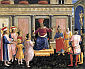 św. KOSMA i DAMIAN przed LIZJUSZEM: ANGELICO, Fra (ok. 1400, Vicchio nell Mugello - 1455, Rzym), 1438-40, tempera na desce, 38x45cm, Alte Pinakothek, Monachium; źródło: www.wga.hu