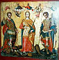 św. SERGIUSZ św. JUSTYNA i św. BAKCHUS: DAMASKENOS Michael (1530/35, Candia -1592/93, Kreta), ikona, muzeum Panaghia Antivouniotissa, Kerkyra, Grecja; źródło: www.ucc.ie