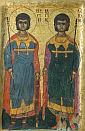 św. SERGIUSZ i św. BAKCHUS: ok. 1300, tempera i gilda na płótnie i drewnie, 42x28cm, prawd. z klasztoru syryjskiego w Wadi el-Natrun, muzeum koptyjskie, Kair; źródło: www.coptic-cairo.com
