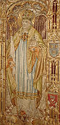 św. WILFRYD: ok 1900, fragm. sztandaru, wyszywanego przez H. Harvey, Londyn, północna ściana katedry w Chichester; źródło: www.wilfrid.com