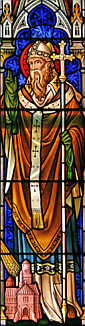 św. WAWRZYNIEC z DUBLINA: witraż, katedra św. Rafaela, Dubuque, IA; źródło: www.flickr.com