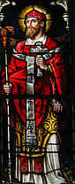 św. WAWRZYNIEC z DUBLINA: witraż, kościół Najświętszej Maryi Panny i św. Patryka, Avoca, hrabstwo Wicklow, Irlandia; źródło: www.flickr.com