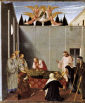 HISTORIA ŻYCIA św. MIKOŁAJA - ŚMIERĆ: ANGELICO, Fra (ok. 1400, Vicchio nell Mugello - 1455, Roma), ok. 1437, tempera na desce, 34x60cm, Pinacoteca, Watykan; źródło: www.wga.hu