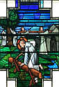BUDOWA KLASZTORU w CLONARD: z 'ŻYCIE św. FINNIANA', 1957, witraż, kościół św. Finniana, Clonard, Irlandia; źródło: commons.wikimedia.org