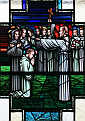 św. FINNIAN BŁOGOSŁAWIĄCY 12 APOSTOŁÓW IRLANDII: z 'ŻYCIE św. FINNIANA', 1957, witraż, kościół św. Finniana, Clonard, Irlandia; źródło: commons.wikimedia.org